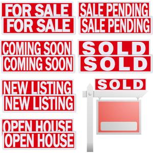 Juexica 12 Pcs Real Estate Rider Signs 24 x 6 Inch Coming Soon, for Sale, Pending, Sold Waterproof Signs Rider Real Estate with Different Messages(Red with White)