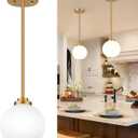 2 Pack 7.2-Inch Globe Pendant Lights, Mid Century Gold Pendant Light Fixtures, Globe Pendant Lights Kitchen Island with Milk Glass Shade Adjustable Hanging Fixture for Dining Room (Bulbs not Included)