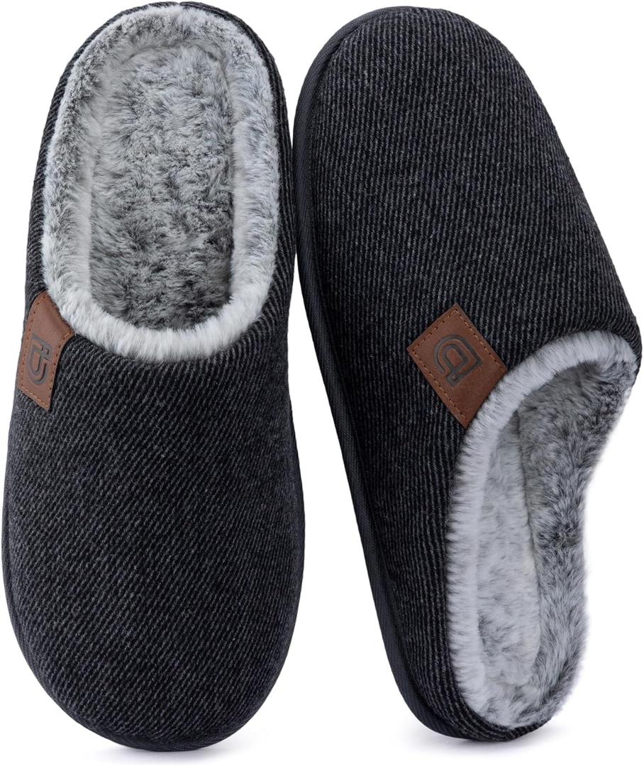 ULTRAIDEAS Men's Fuzzy Scuff Slippers Comfy Winter Warm Indoor House Shoes Fur Lined (11-12, Knit Dark Grey)