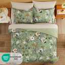 CASAAGUSTO Oversize King Size Comforter Set - 7 Pieces Green Floral Bedding Sets, Oversize King Bed in a Bag with Botanical Butterfly Comforter, Sheets, Pillowcases & Shams for All Seasons