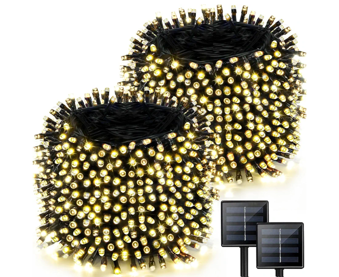 2 Pack Solar String Lights for Outside, 170 FT 480 LED Solar String Lights Outdoor with 8 Modes & Memory Function, Super Long Waterproof Solar Chrismas Lights for Tree Party Decorations (Cool White)