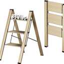 FlyGeneral 3 Step Ladder, Folding Ladder Stool, Gold, Wider Upgraded Non Slip Treads, Portable Lightweight Ladder for Home and Kitchen, Holds up to 330 Lbs.