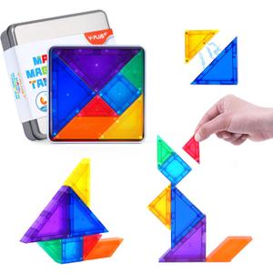 YPLUS Mini Magnetic Tiles Travel Magnetic Blocks Building Toys, 700 Shapes 3D Magnet Tangrams Puzzle, Toddlers Montessori Road Trip Toys STEM Educational Activity for Kids 4-8, 8-12
