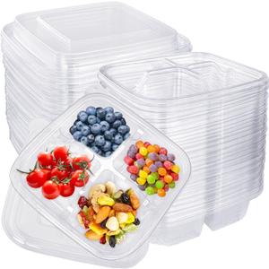 Haawooky 30 Pcs Bento Snack Containers,4 Compartment Meal Prep Lunch Containers with Lids,Food Storage Containers for School Work Travel (30 Pack Clear)