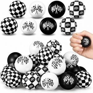 Meooeck 48 Pcs Race Cars Party Favors Stress Balls Black and White Checkered Sensory Fidget Toys Gifts for Kids Squeeze Anxiety Fidget Balls Goodie Bag Stuffers Birthday Party Decoration Supplies