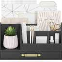 Wisuce Bamboo Mail Organizer Countertop with Drawers, Wooden Desk Organizer File Bill Sorter Storage Box for Desktop Letter Envelope Countertop Holder for Office Home School Organization