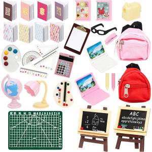 ONEST 34 Pieces Doll House School Supplies Mini School Accessories Dollhouse Toy Home Miniature Model DIY Doll Accessories