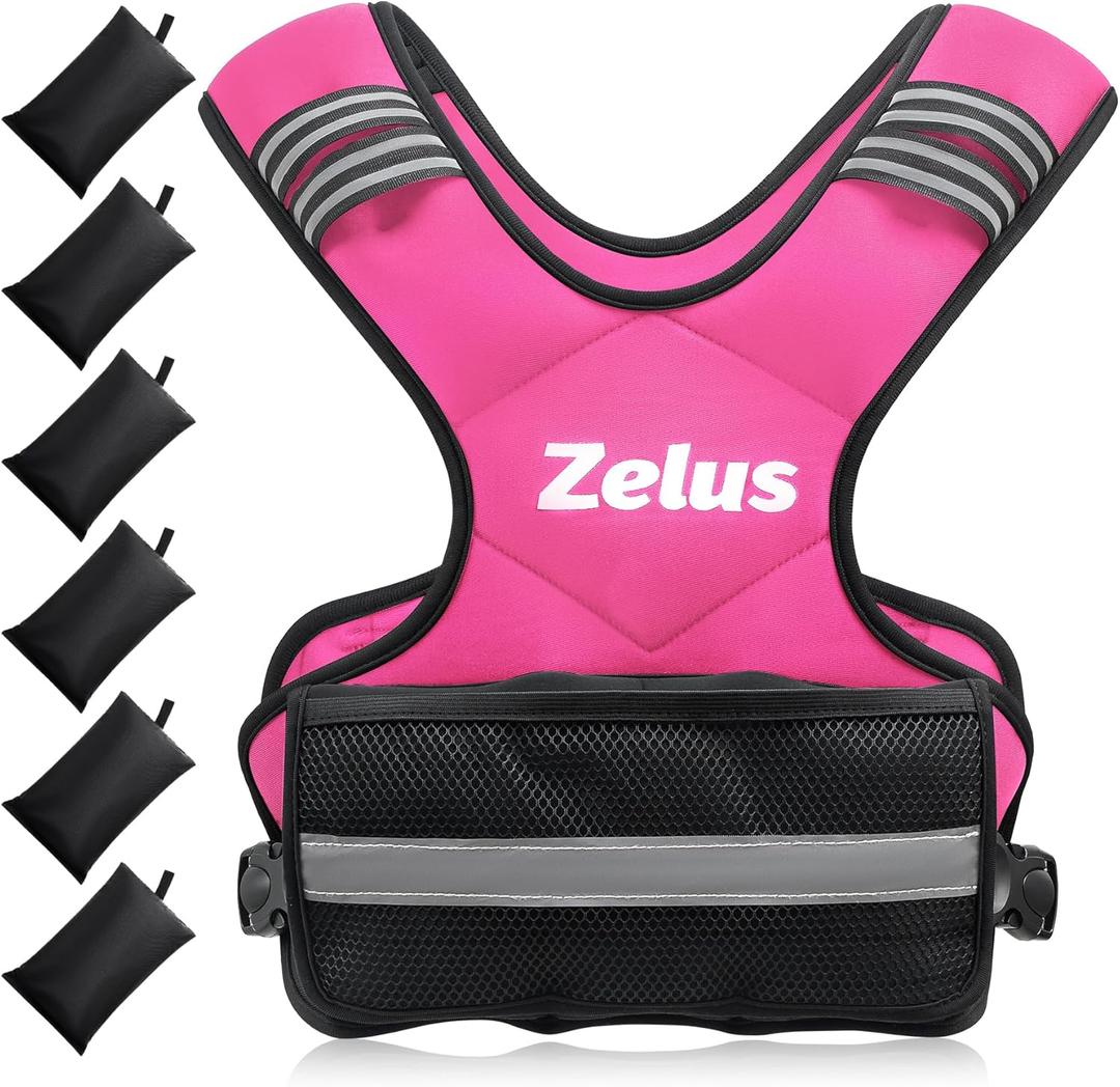 ZELUS Weighted Vest for Men and Women, 11-20lb Vest with 6 Ironsand Weights for Home Workouts | Adjustable Body Weight Vest Exercise Set for Cardio and Strength Training (Pink)