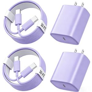 Phone 17 16 15 Charger Fast Charging, 10 FT Long USB C Charger Cord with 20W Type C Fast Phone Charging Block forPhone 17/17 Pro/17 Pro max/Air/Phone 16 15 Pro Max Plus, iPad, Android, Lavender