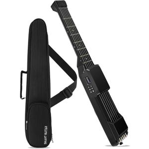 USB Charging Smart Acoustic Electric Pocket Travel Chord Practice Portable Guitar Neck for Beginner AI LCD (BLACK)