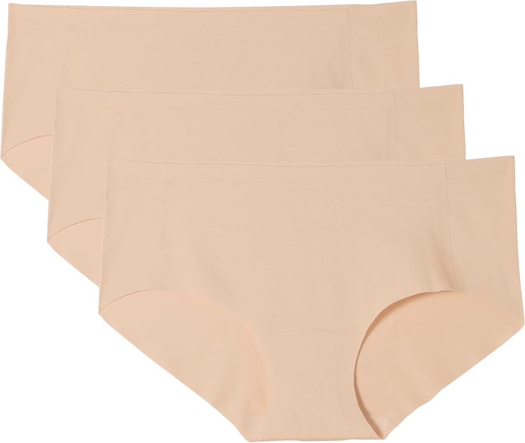WANDER Womens Seamless Underwear 3-Pack Pure Invisible Breathable Brief Ladies Stretch Hipster Panties (Large, Nude)