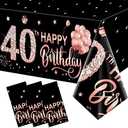 2 Pack Rose Gold 40th Birthday Tablecloth Decorations - Plastic Disposable Rectangular Table Cover Party Supplies