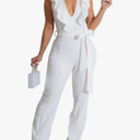 HBQ Womens Casual One Piece Jumpsuits V-Neck Sleeveless Ruffle Elegant Romper Wide Leg Pant Sexy Party Clubwear Overalls