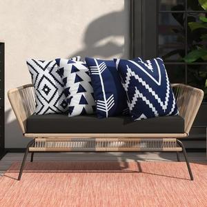 Adabana Outdoor Waterproof Throw Pillow Covers 18x18 Inch Navy Blue and White Modern Geometric Decorative Pillows Cover Set of 4 for Patio Garden Porch