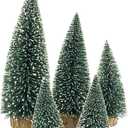 Mini Christmas Tree Small Christmas Tree Desktop Miniature Pine Tree Sisal Bottle Brush Trees with Wooden Base for Christmas Decor Christmas Party Home Table Craft Decorations (Green)
