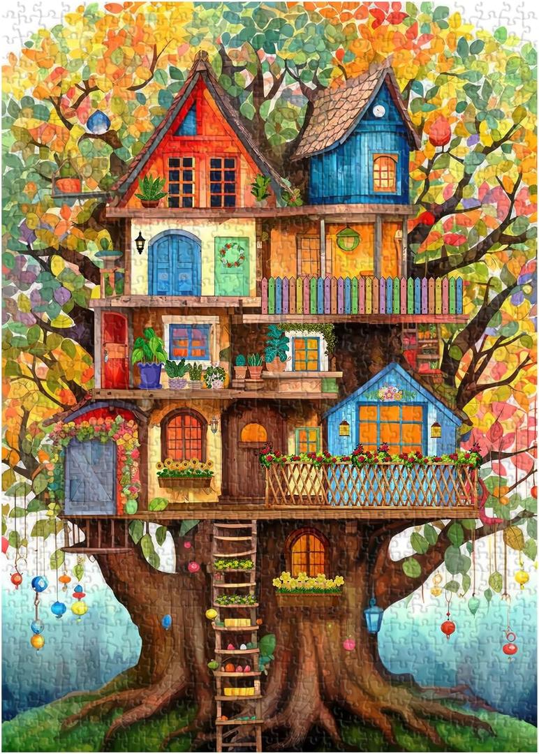 Tree House Puzzles for Adults 1000 Pieces, Fantasy Tree of Life Jigsaw Puzzles, Plant Challenging Hard Puzzles as Nature Decor