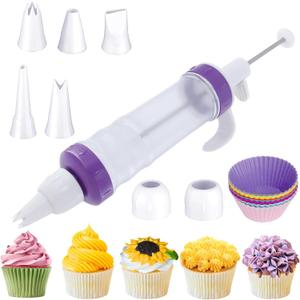 Dessert Decorating Syringe Set, Icing Piping Kit, Icing Dispenser Cupcake Filling Injector, Cake Decorating Kit with 5 Piping Tips Nozzles, Cupcake Decorating Kit
