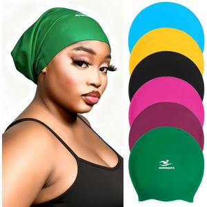 Swim Cap,Large Silicone Waterproof Swimming Cap for Women & Girls with Long Hair,Braids,Dreadlocks, Locs,Weaves, Hair Extensions, Curls & Afros, Comfortable for Pool, Beach & Training (Green, S)