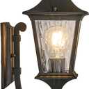 Outdoor Wall Lights 21 Inch Large Front Porch Light with Water Ripple Glass Black Exterior Light Fixture for House E26 Socket