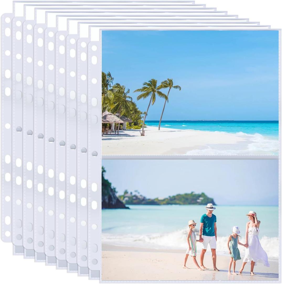 50 Pack Photo Sleeves Holds 200 5"x7" Photos, Clear Photo Page Protector for 3 Ring Binder, Double-Sided Photo Album Refill Pages Photo Pockets Photo Sleeves Binder Sheets