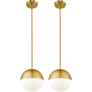 AUTELO 2 Pack 8 Inch Modern Brushed Gold Pendant Lights Kitchen Island | Pendant Light Fixture with Milky White Globe Glass Shade, Adjustable Gold Pendant Lights for Kitchen Island Dining Room