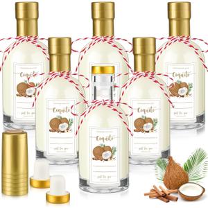 Funnymoom 6 Set 12.7 oz Christmas Clear Coquito Glass Bottles for Homemade Glass Bottles with Cap Cork Stopper Labels Airtight Lid for Home Brewing Making Coquito Eggnog