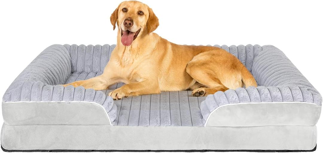 Orthopedic Dog Bed for Large Medium Sized, Washable Memory Foam Large Dog Bed Premium Soft Corduroy Fleece, Durable Medium Pet Sofa with Removable Cover, Washable Waterproof Pet Couch Beds (Grey, XL)