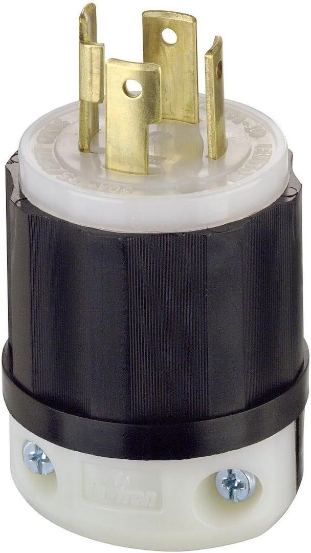 Leviton 30 Amp, 125/250 Volt, NEMA L14-30P, 3P, 4W, Locking Plug, Industrial Grade, Grounding, 2711, Black-White