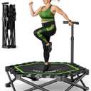 EAST MOUNT 42" Foldable Mini Trampoline for Adults, Quiet Fitness Rebounder with Adjustable Handle, No-Assembly Indoor Exercise Trampoline, 450LBS Capacity