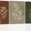 3pcs Boho Botanical Canvas Wall Art Decor Minimalist Vintage Flower Plants Line Artwork Pictures Modern Farmhouse Neutral Floral Posters Painting Prints for living room bedroom bathroom 16x24Inch (Canvas)