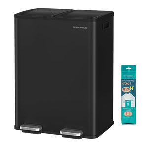SONGMICS Trash Can, 2 x 8 Gallon (2 x 30 L) Dual-Compartment, Soft-Close