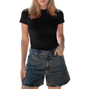 BAMBOO COOL Women's Skin-Tight Soft T-Shirts Short Sleeve Slim Fit Tops for Women Cute Basic Tees (Large, Black)