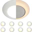 JULLISON 6 Inch LED Low Profile Disk Light with Night Light, 120VAC, 15W, 5CCT Color Changing, 1000LM, Dimmable, ETL, Shower Wet Rated Screw in Flush Mount Ceiling Light, White/8 Packs