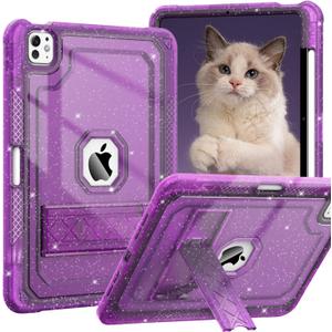 ZoneFoker Case for iPad Pro 11 Inch Case M5/M4(2025/2024) with Pencil Holder, Slim Hard Translucent Protective Cover for M5/M4 iPad Pro 11" with Kickstand, Purple Glitter