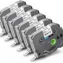 6Pack Tze231 12mm 0.47 Laminated White Tape Compatible for Brother TZe231 TZ231 12mm 1/2 Inch Black on White P Touch Label Maker Tape 0.47" Work with PTD220 D210 D220 H110 D200 D400 D410 D610BT