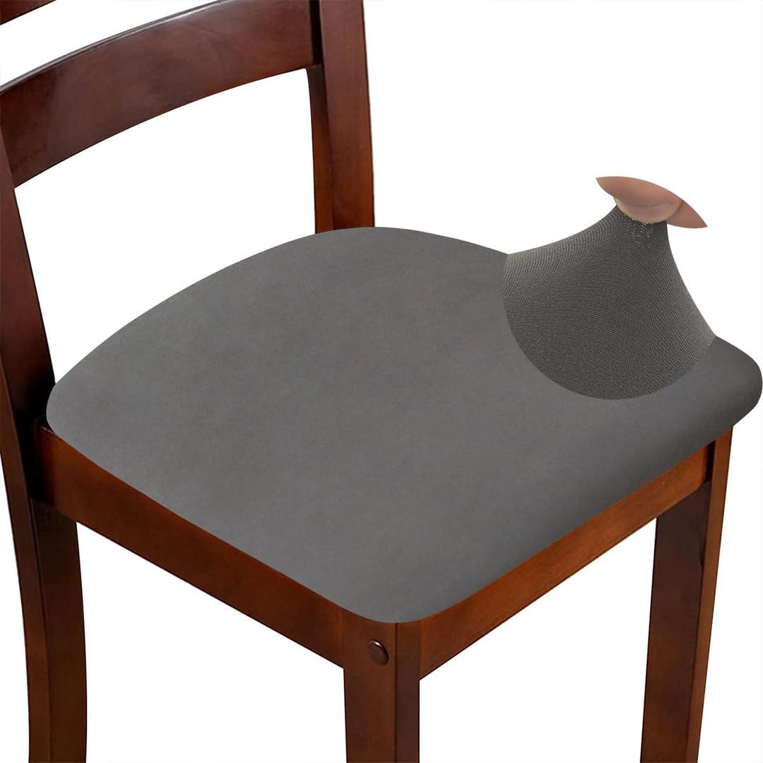 Chair Seat Covers Set of 6 Stretch Grey Chair Covers for Dining Room Square Removable Washable Chair Protector Seat Cushion Slipcovers for Kitchen Office