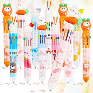Kosiz 12 Pcs Easter Bunny Pens 0.5 mm Multicolor 10 in 1 Retractable Ballpoint Pens Animals Cute Cartoon Easter Gift for Students Coworkers Office School Supplies