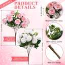 Zeyune 12 Bunches 12 in Mini Rose Artificial Flower Wedding Table Centerpieces Artificial Silk Roses Flower 120 Heads White and Pink Fake Bouquet for Bridal Shower Party Decoration