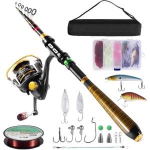 Milerong Fishing Rod and Reel ComboCarbon Fiber Telescopic Fishing Pole with Stainless Steel Spinning Fishing Reel, Portable Travel Fishing Pole Combo for Youth Adults Beginner Saltwater Freshwater (7.87ft)