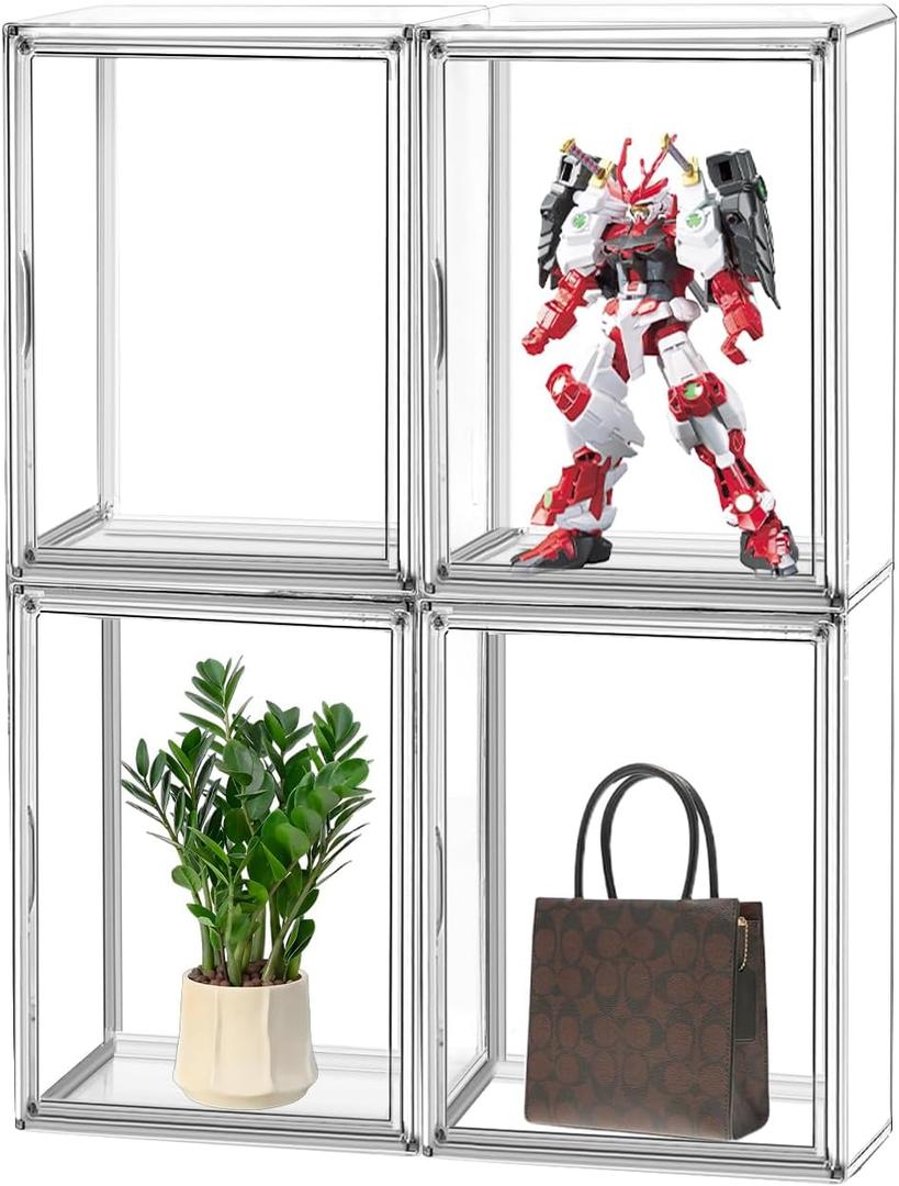 4Pack Purse Organizer for Closet Clear Acrylic Display Case for Handbag Organizer, Purse Storage Box with Magnetic Door, Dustproof Storage Bins for Book, Collectibles, Cosmetic