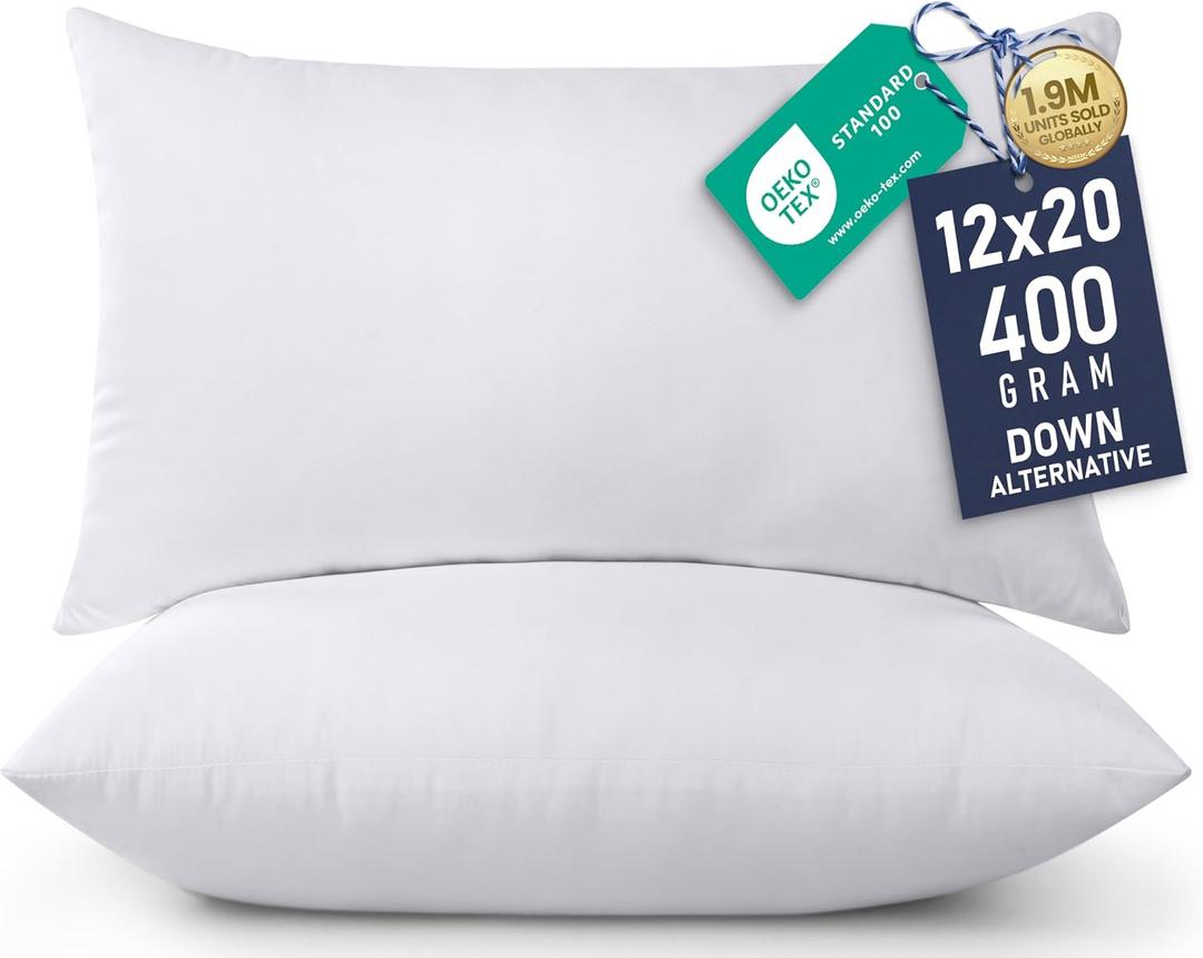 Utopia Bedding 12x20 Pillow Inserts, Set of 2, White Indoor Decorative Throw Pillows for Bed, Sofa & Couch Soft, Supportive & Fluffy Cushion Inserts