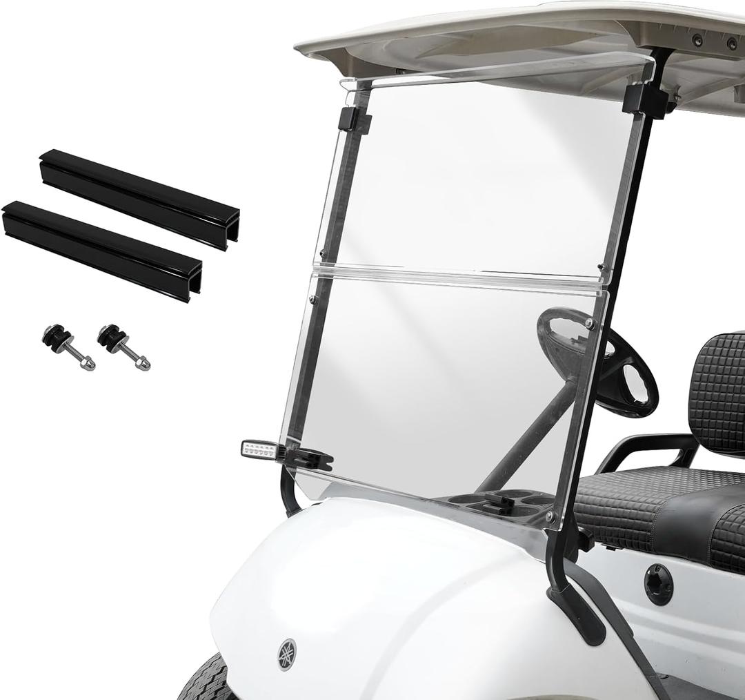 Golf Cart Windshield for EZGO/Club Car DS/Precedent/Yamaha Gas & Electric Models, 5MM Thicken Foldable, Clear Highly Transparent and Impact Resistant Acrylic