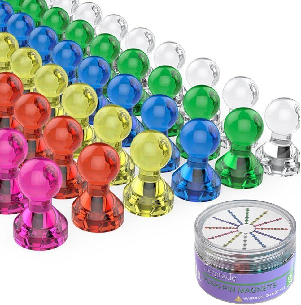 2 x Push Pin Magnets - Tiergrade 60 Pack 7 Assorted Color Strong, Office, Use at Kitchen Home and School Classroom, for Refrigerator Dry Erase Board and Whiteboard.
