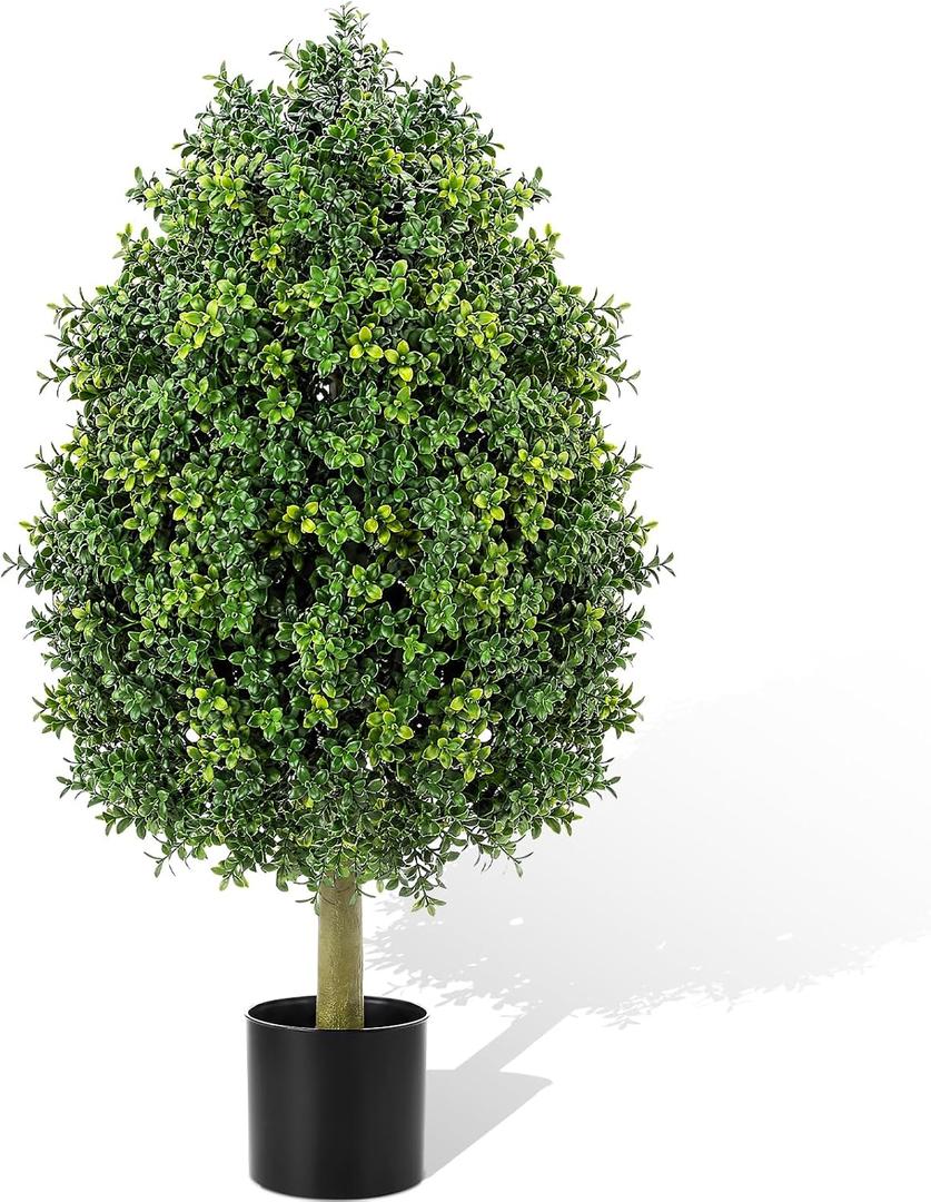 Giegxin 3ft Artificial Boxwood Topiary Trees Fake Bushes Potted Plants Indoor Evergreen Shrubs with Sturdy Planter for Front Porch Home Yard Decor