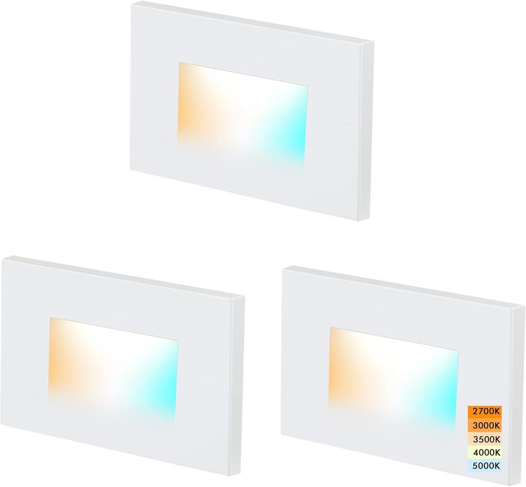 CLOUDY BAY 120V 5CCT Dimmable LED Indoor Outdoor Step Light,2700K/3000K/3500K/4000K/5000K,Stair Light,White,Pack of 3