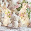 2 Pcs Easter Decorations Spring Glitter Bunny Flower Figurines Gold White Rhinestone Rabbit Resin Statue Set Cute Crystal Bunny Table Gifts or Home Desk Centerpieces Tiered Tray Indoor Decor