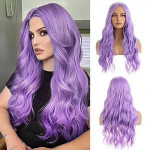 BERON Purple Wig for Women Long Wavy Wig Purple Long Curly Wigs Lavender Synthetic Wigs for Daily Party