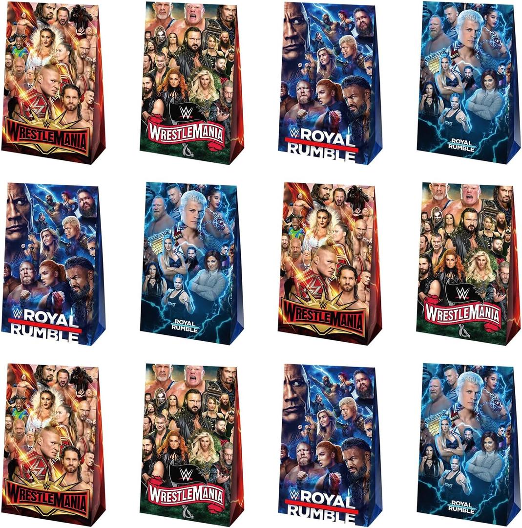 12PCS Wrestling Party Supplies Wrestling Themed Party Bags for Boys Girls Kids Party Decorations (WWE)