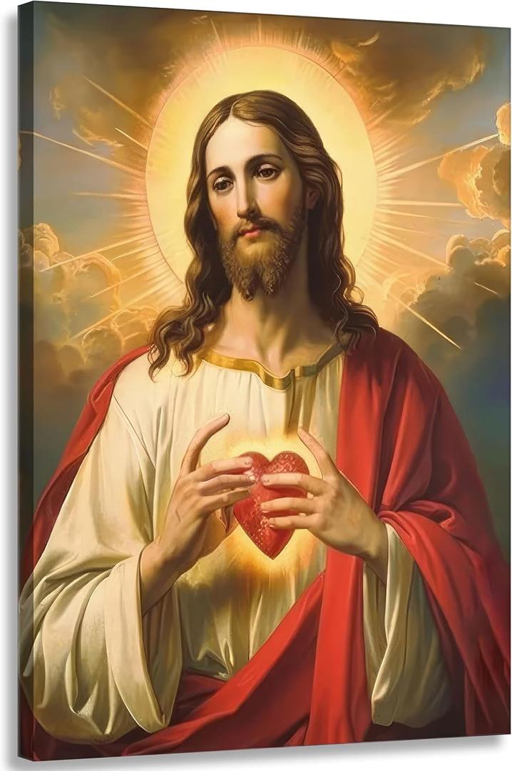 LWJARTFY Sacred Heart of Jesus Wall Art Christian Canvas Poster Print (Canvas, 24x36in)