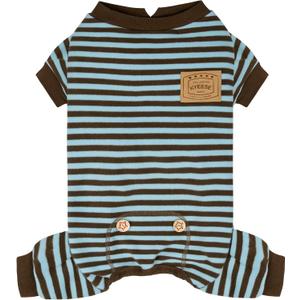 KYEESE Dog Pajamas, Stretchy Fleece Dog Pajamas for Small Dogs Puppy Jumpsuit, Warm Doggie PJS Pet Onesie Clothes with 4 Legs Sleepwear, Lightweight Cat Apparel, Blue Striped, S